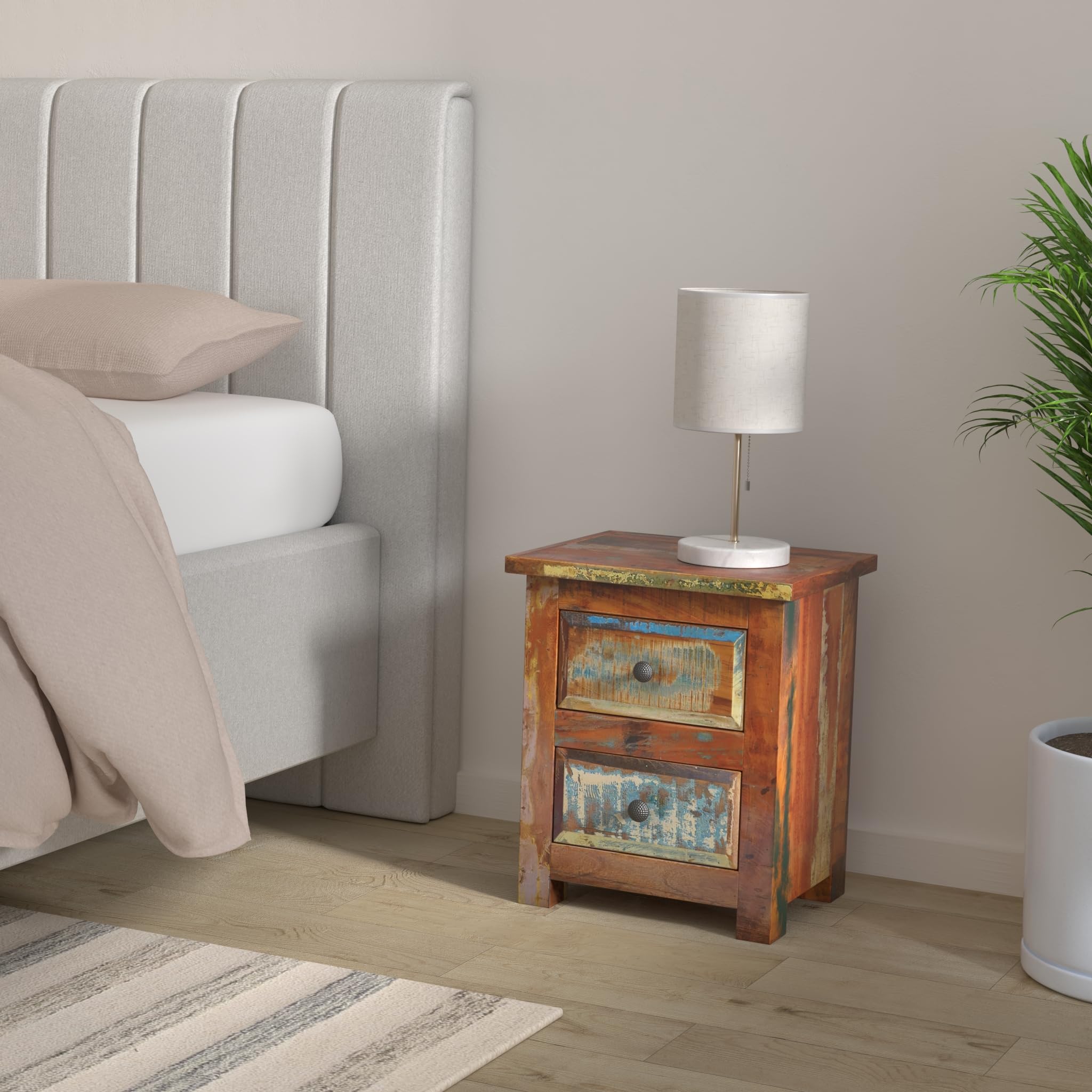 vidaXL Nightstand w/ 2 Drawers Solid Reclaimed Wood Side End Storage Stand